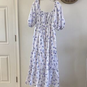 LoveShack Fancy Cottagecore Floral Puff Sleeve Maxi Dress Size Medium Cotton
